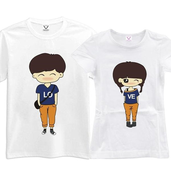 Cartoon Couples Lo Ve Matching Couples Tee