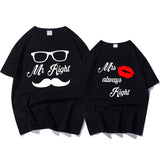 Mr Mustache Right & Mrs Always Right Matching Couples Tee