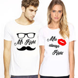 Mr Mustache Right & Mrs Always Right Matching Couples Tee