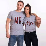 Mr & Mrs Plaided Font Matching Couple Tees