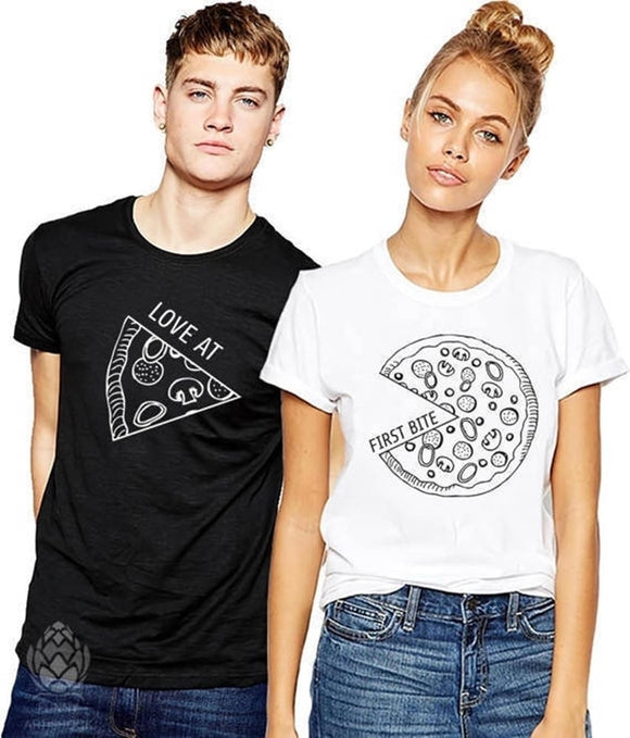 Love at First Bite Pizza Matching Couples Tee