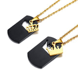 Dog Tag King & Queen Crown Matching Couples Necklace