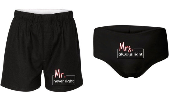 Mr. Never Right & Mrs. Always Right Matching Couples Underwear